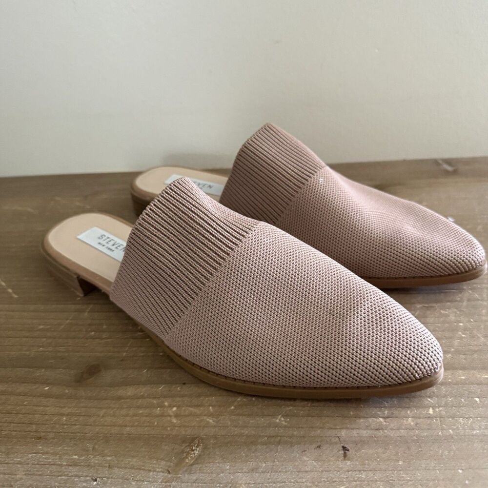 Steven New York Valdez Camel Slip On Mules Knitted Pointed Toe Textile Size 9